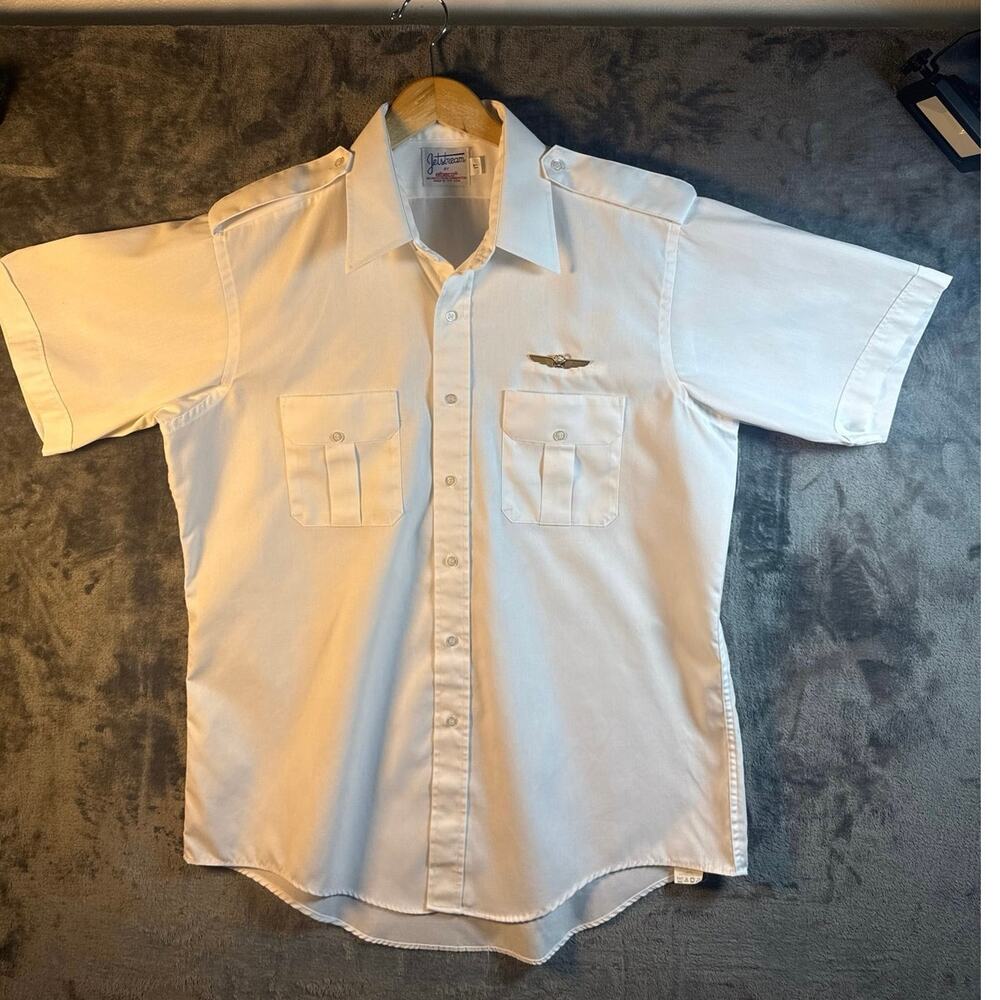VTG 80s Jetstream by Elbeco United Airlines Captains Shirt and Pin Size 17 RARE!